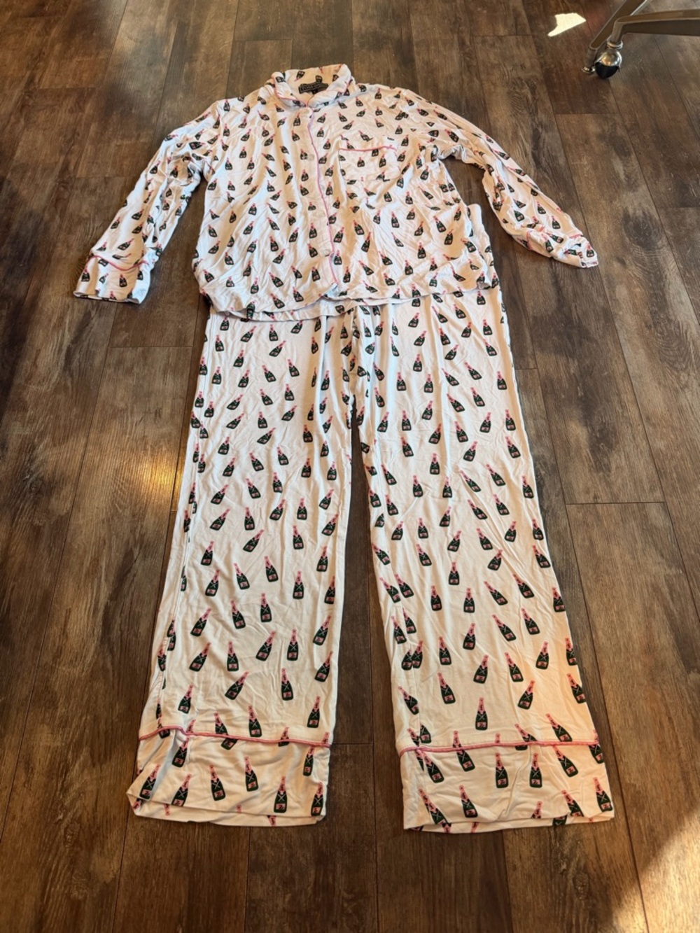 🐎Champagne Bottle Print Long Pajama Set - Pink